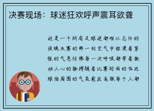 决赛现场：球迷狂欢呼声震耳欲聋